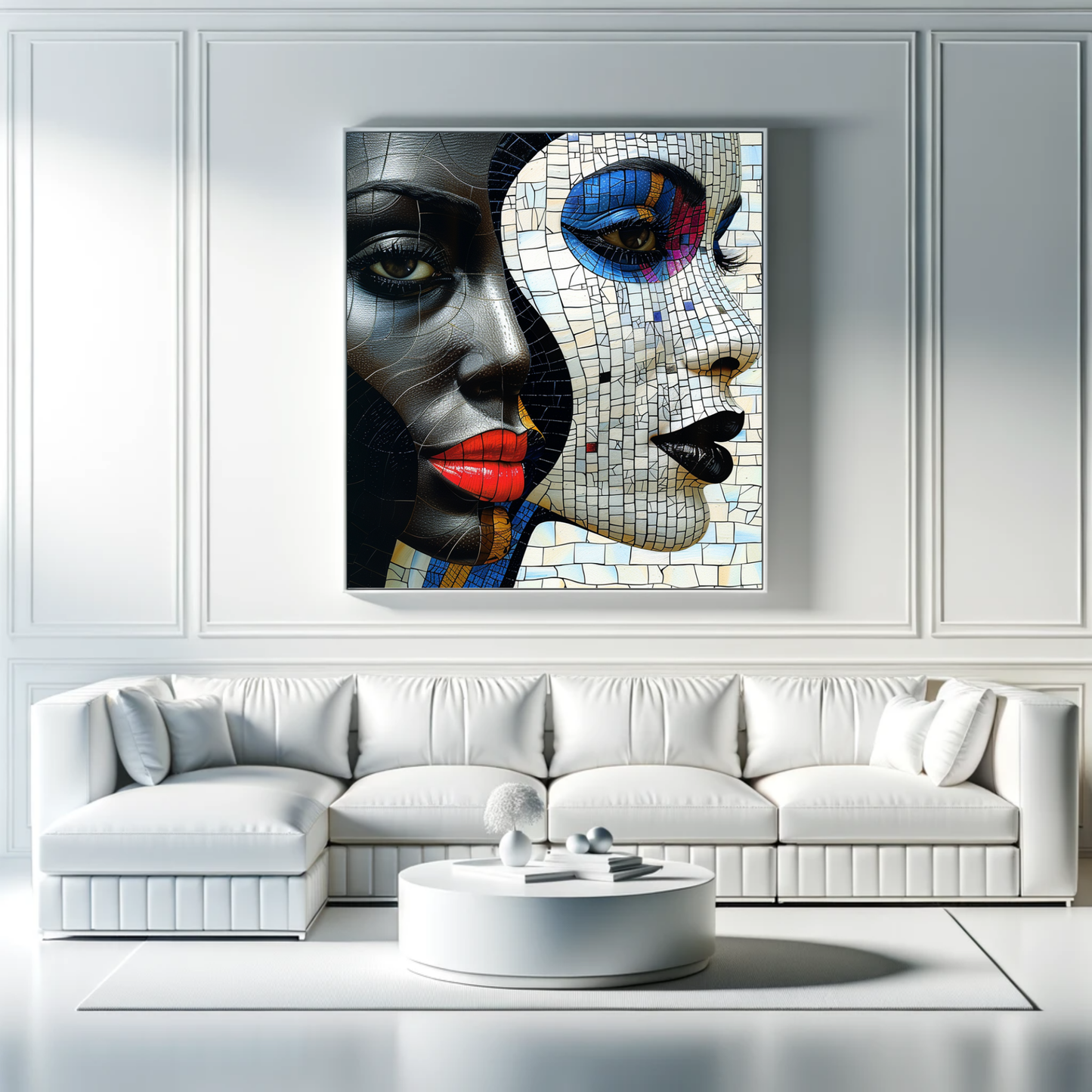 Mosaic Beauty Canvas Art: Dual African Woman Portrait