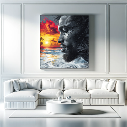 Sunset Serenity Canvas Art: African American Man and Tropical Beach Scene