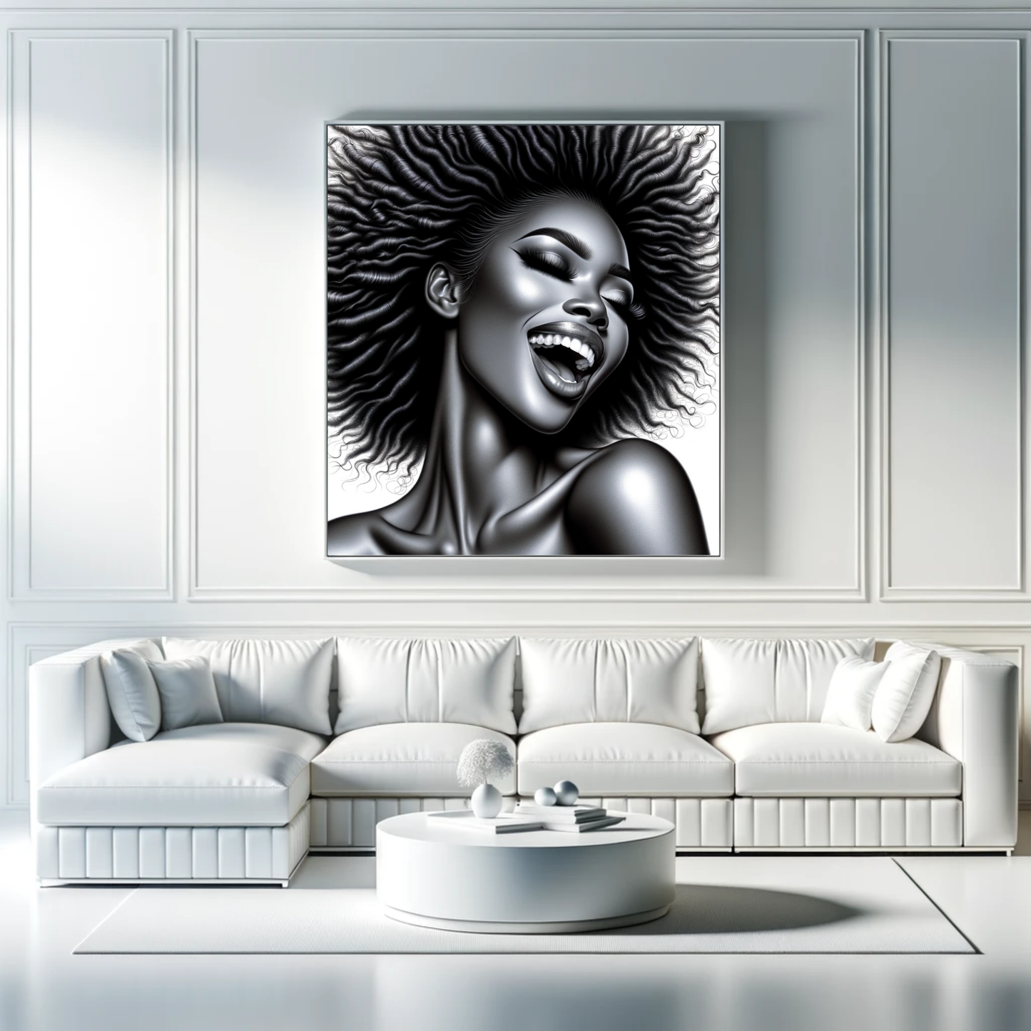 Monochrome Melody Canvas Art: Striking African American Woman Portrait