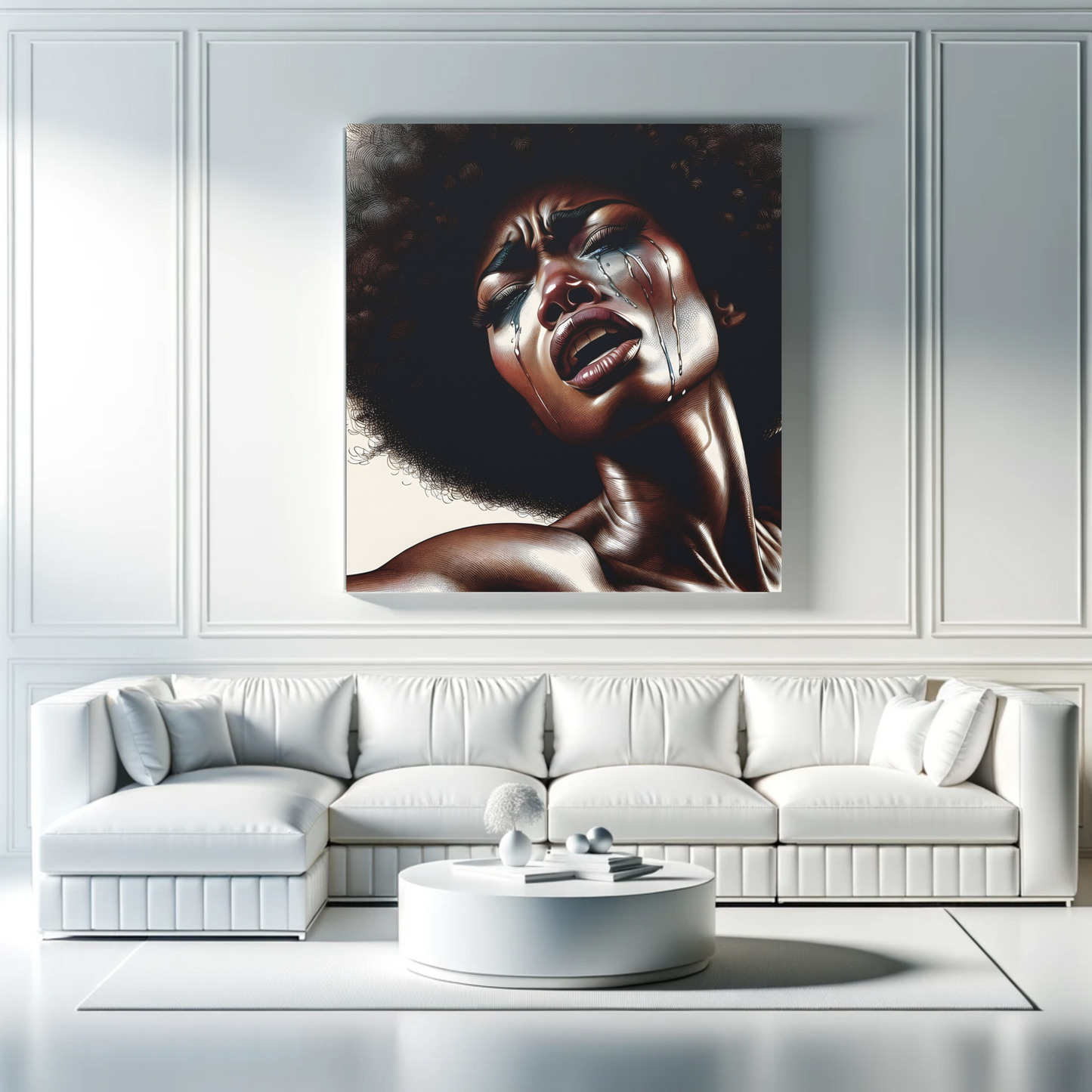 Soulful Expression: Pain in My Tears - Unique African Art Canvas