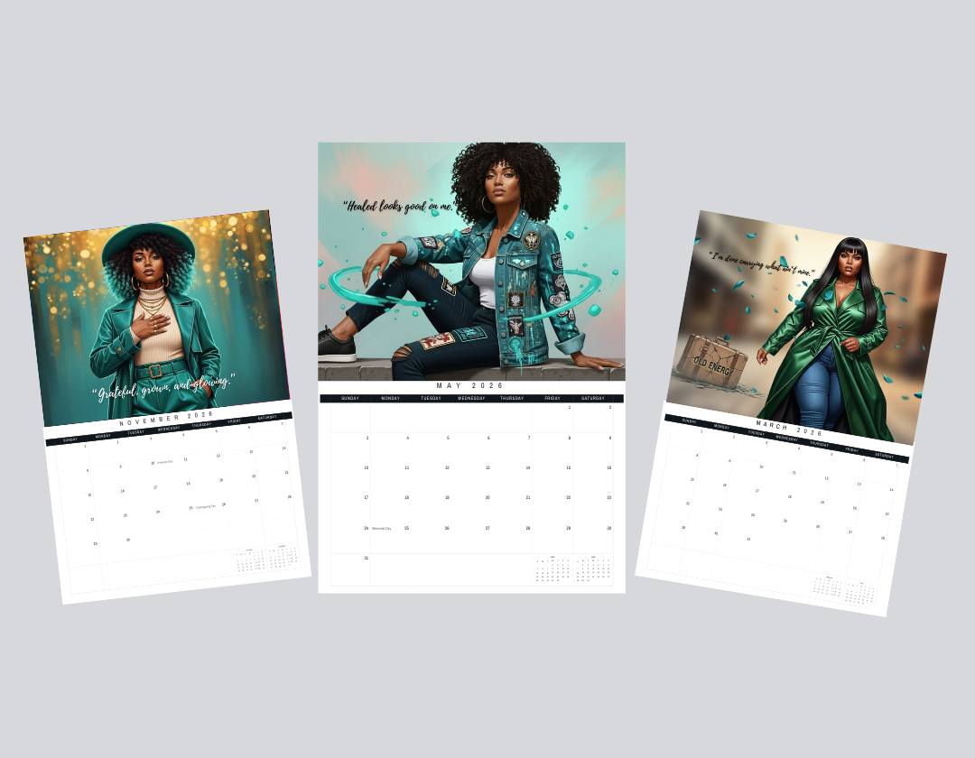 Interior preview showing select months from the Releasing What No Longer Deserves You 2026 calendar