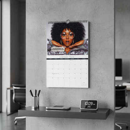 Too Cute to Be This Surprised 2026 art calendar displayed in a modern wall mockup