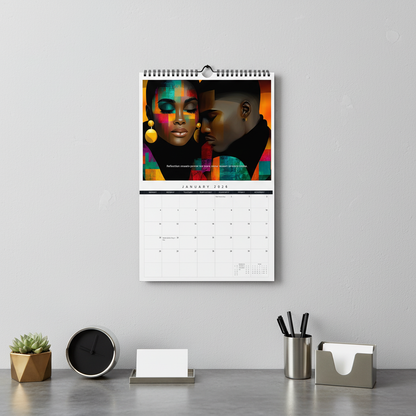 Reflections of Us 2026 art calendar displayed in a modern home office wall mockup