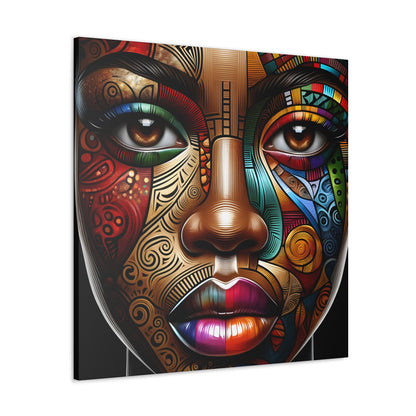 Vibrant, detailed digital art of a stylized face with a rich tapestry of patterns and colors, highlighting intricate tribal motifs in a modern portrait | EbMerized Creations