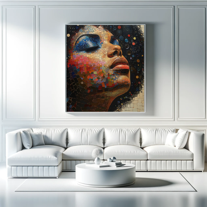 Stellar Dream: Colorful Mosaic Woman Portrait Canvas Wraps