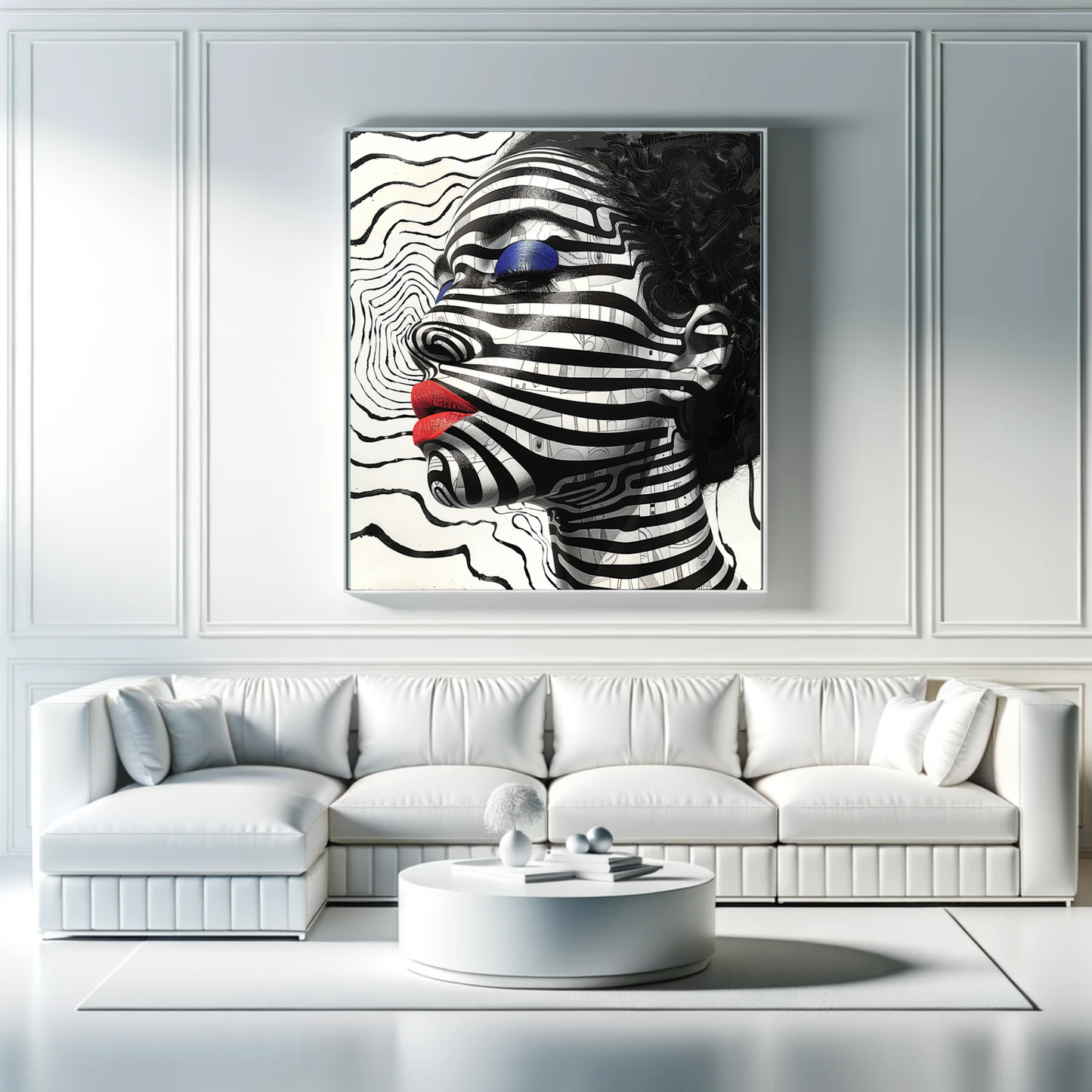 Monochrome Illusions: Artistic Zebra Pattern Portrait Canvas Wrap