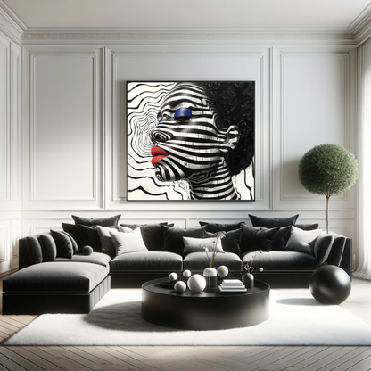 Monochrome Illusions: Artistic Zebra Pattern Portrait Canvas Wrap