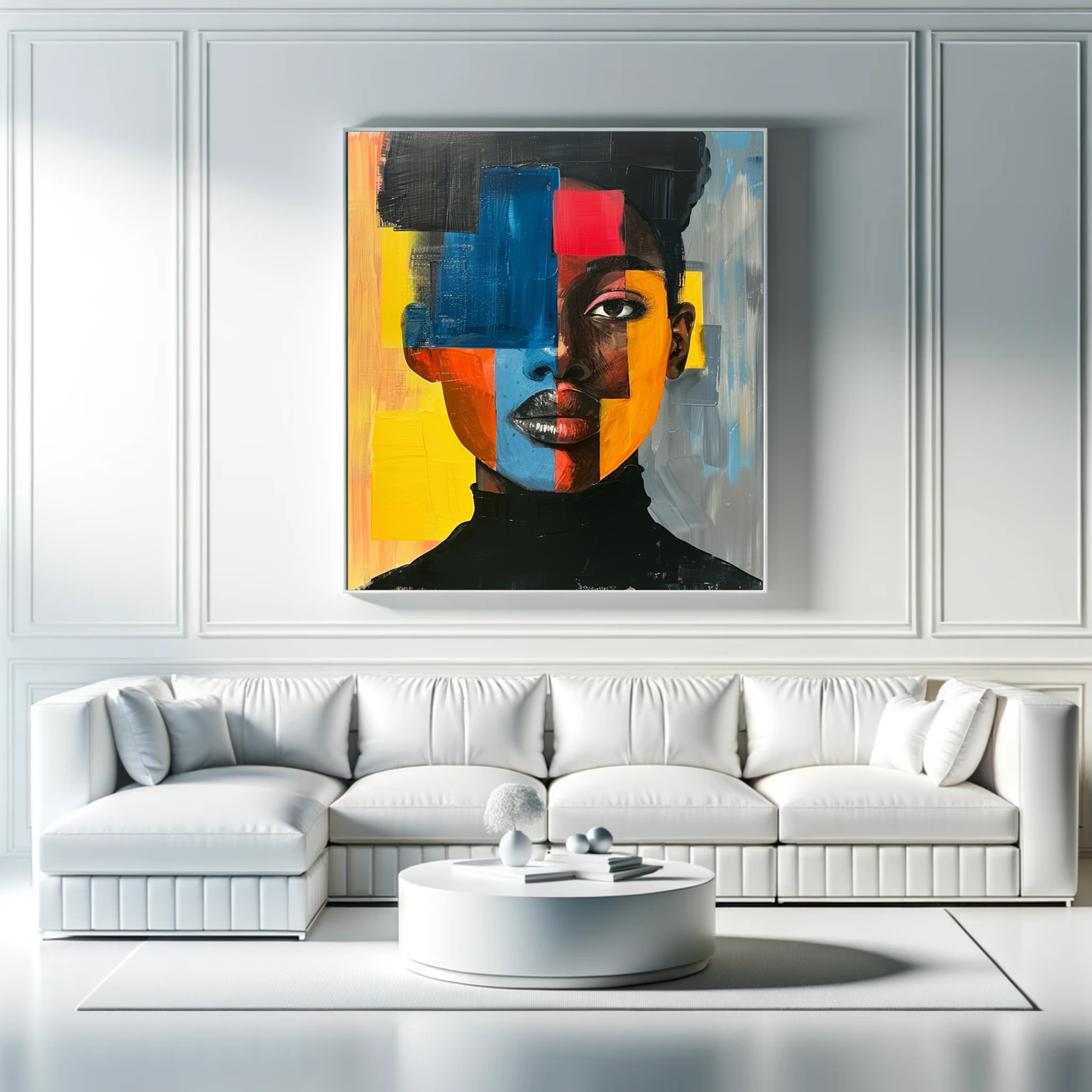 Modern Geometric Beauty: Multicolored Abstract Face Art