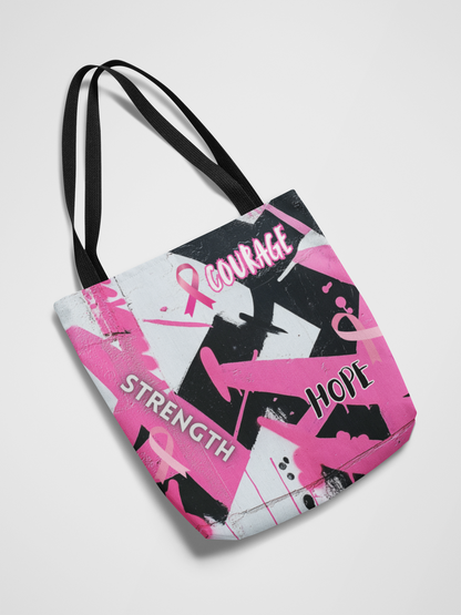 Empower with Courage: Breast Cancer Awareness Tote with Bold Pink Accents